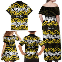 Personalised Cook Islands Aitutaki Family Matching Off Shoulder Maxi Dress and Hawaiian Shirt Tiare Maori Polynesian Waves Tattoo LT14 - Polynesian Pride