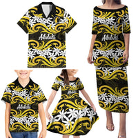 Personalised Cook Islands Aitutaki Family Matching Puletasi and Hawaiian Shirt Tiare Maori Polynesian Waves Tattoo LT14 - Polynesian Pride