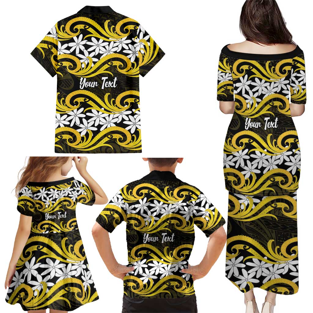 Personalised Cook Islands Aitutaki Family Matching Puletasi and Hawaiian Shirt Tiare Maori Polynesian Waves Tattoo LT14 - Polynesian Pride