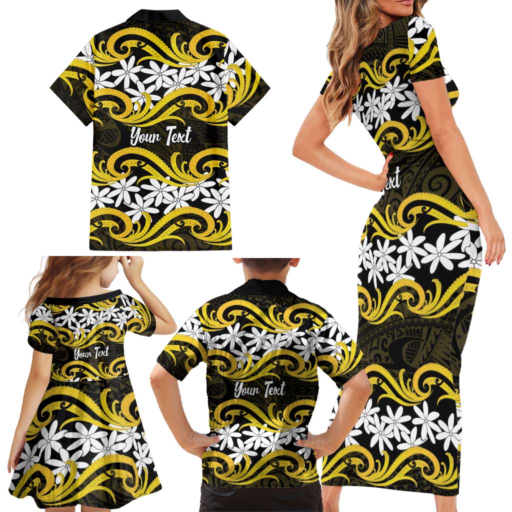 Personalised Cook Islands Aitutaki Family Matching Short Sleeve Bodycon Dress and Hawaiian Shirt Tiare Maori Polynesian Waves Tattoo LT14 - Polynesian Pride
