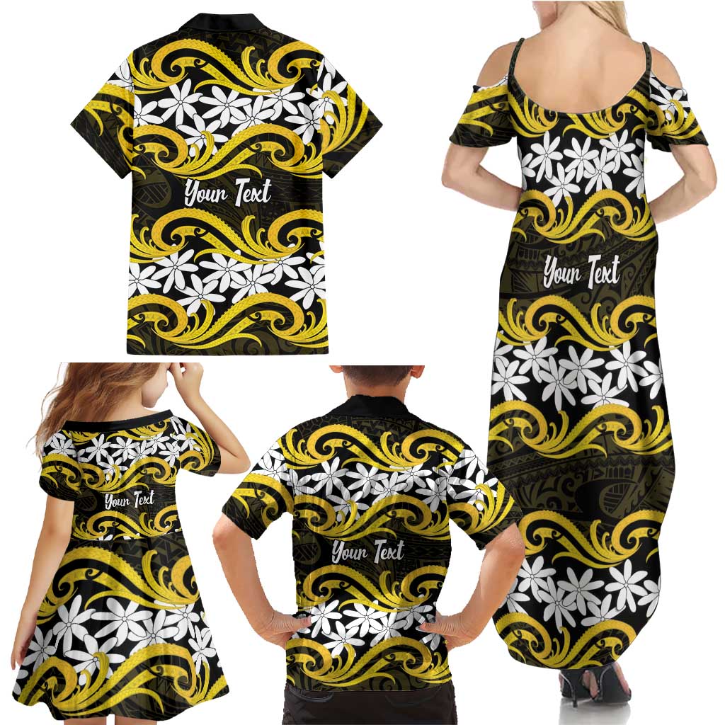Personalised Cook Islands Aitutaki Family Matching Summer Maxi Dress and Hawaiian Shirt Tiare Maori Polynesian Waves Tattoo LT14 - Polynesian Pride