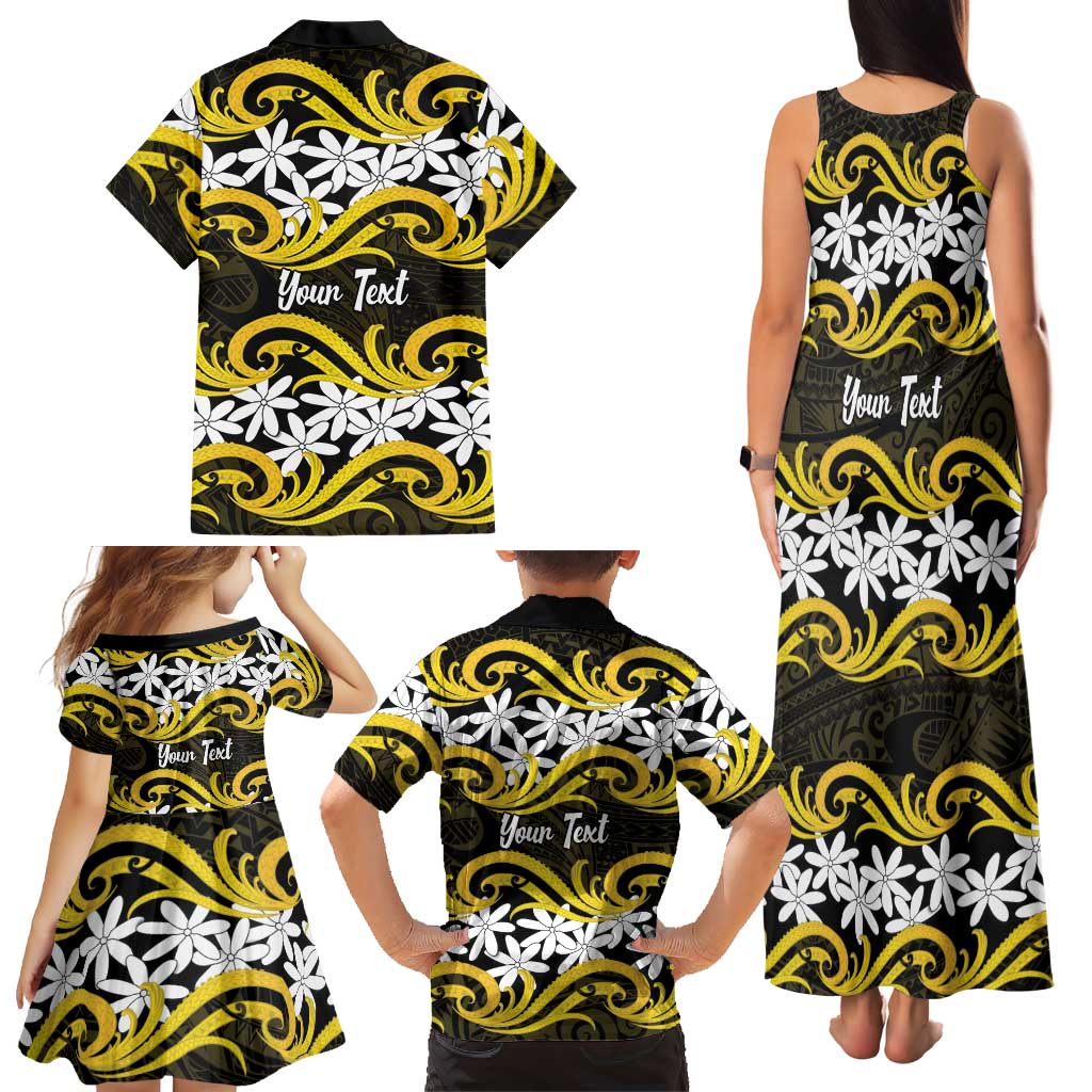 Personalised Cook Islands Aitutaki Family Matching Tank Maxi Dress and Hawaiian Shirt Tiare Maori Polynesian Waves Tattoo LT14 - Polynesian Pride