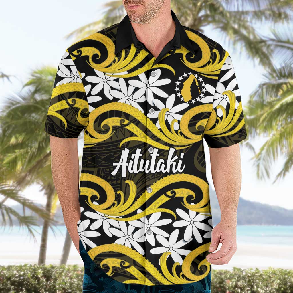 Personalised Cook Islands Aitutaki Hawaiian Shirt Tiare Maori Polynesian Waves Tattoo