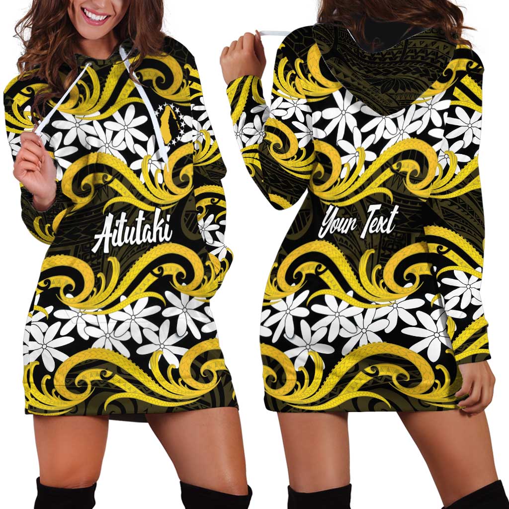 Personalised Cook Islands Aitutaki Hoodie Dress Tiare Maori Polynesian Waves Tattoo LT14 - Polynesian Pride