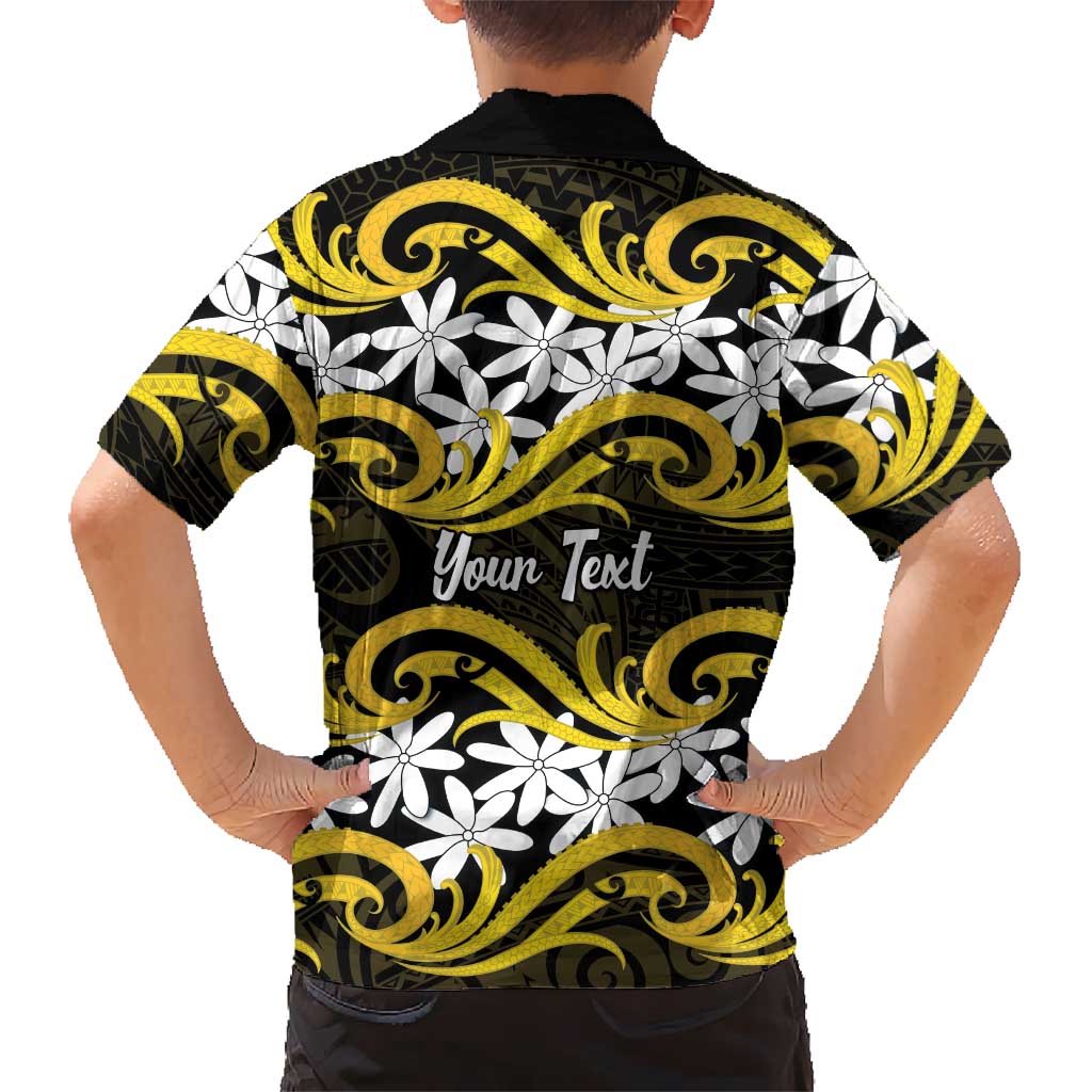 Personalised Cook Islands Aitutaki Kid Hawaiian Shirt Tiare Maori Polynesian Waves Tattoo