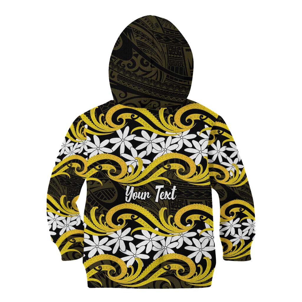 Personalised Cook Islands Aitutaki Kid Hoodie Tiare Maori Polynesian Waves Tattoo