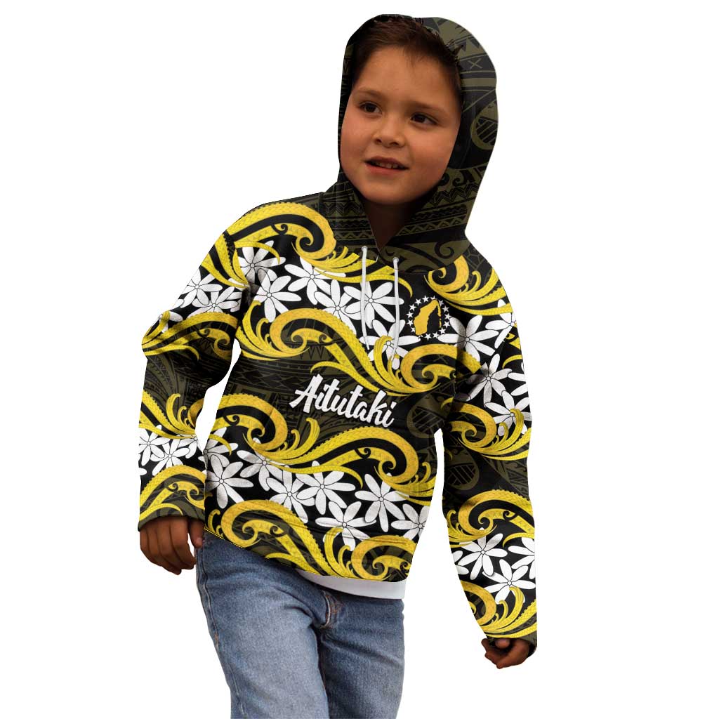 Personalised Cook Islands Aitutaki Kid Hoodie Tiare Maori Polynesian Waves Tattoo