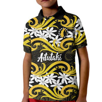 Personalised Cook Islands Aitutaki Kid Polo Shirt Tiare Maori Polynesian Waves Tattoo