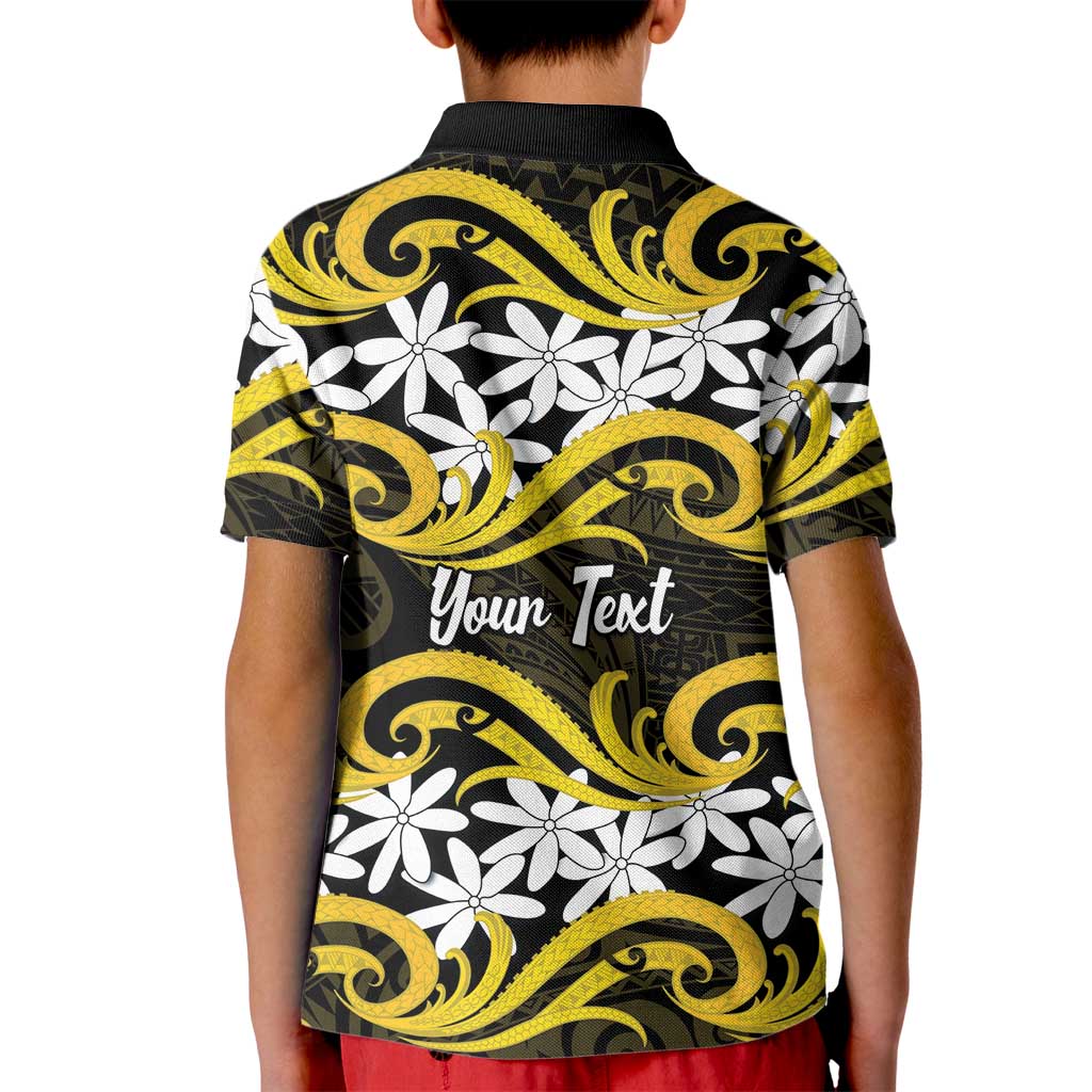 Personalised Cook Islands Aitutaki Kid Polo Shirt Tiare Maori Polynesian Waves Tattoo