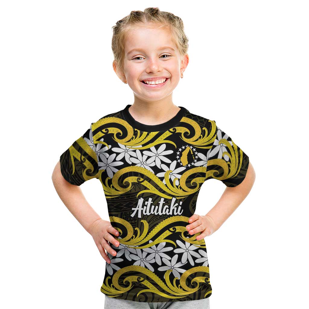 Personalised Cook Islands Aitutaki Kid T Shirt Tiare Maori Polynesian Waves Tattoo