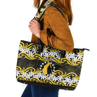 Personalised Cook Islands Aitutaki Leather Tote Bag Tiare Maori Polynesian Waves Tattoo