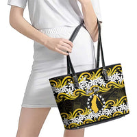 Personalised Cook Islands Aitutaki Leather Tote Bag Tiare Maori Polynesian Waves Tattoo
