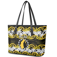 Personalised Cook Islands Aitutaki Leather Tote Bag Tiare Maori Polynesian Waves Tattoo