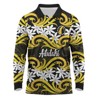 Personalised Cook Islands Aitutaki Long Sleeve Polo Shirt Tiare Maori Polynesian Waves Tattoo