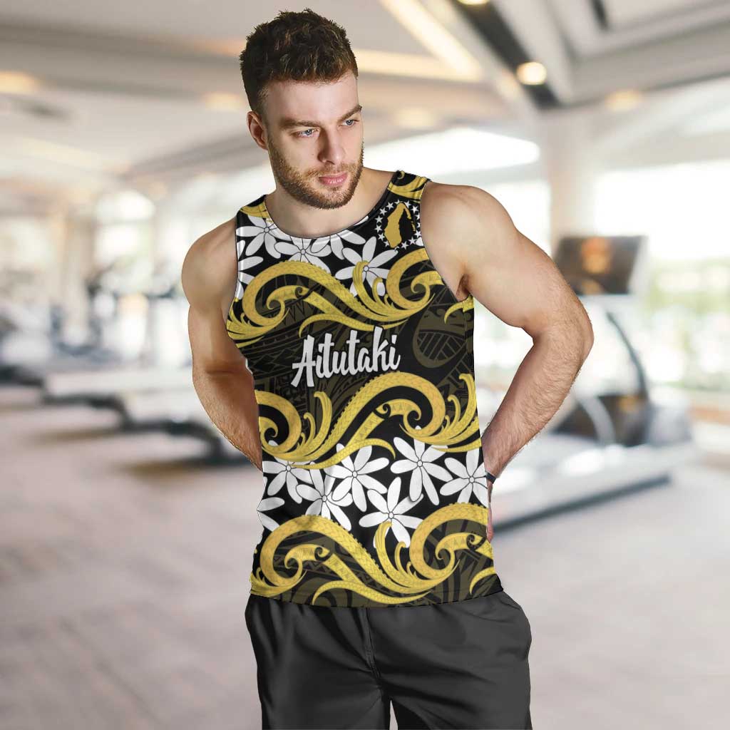 Personalised Cook Islands Aitutaki Men Tank Top Tiare Maori Polynesian Waves Tattoo