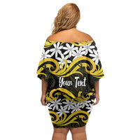 Personalised Cook Islands Aitutaki Off Shoulder Short Dress Tiare Maori Polynesian Waves Tattoo