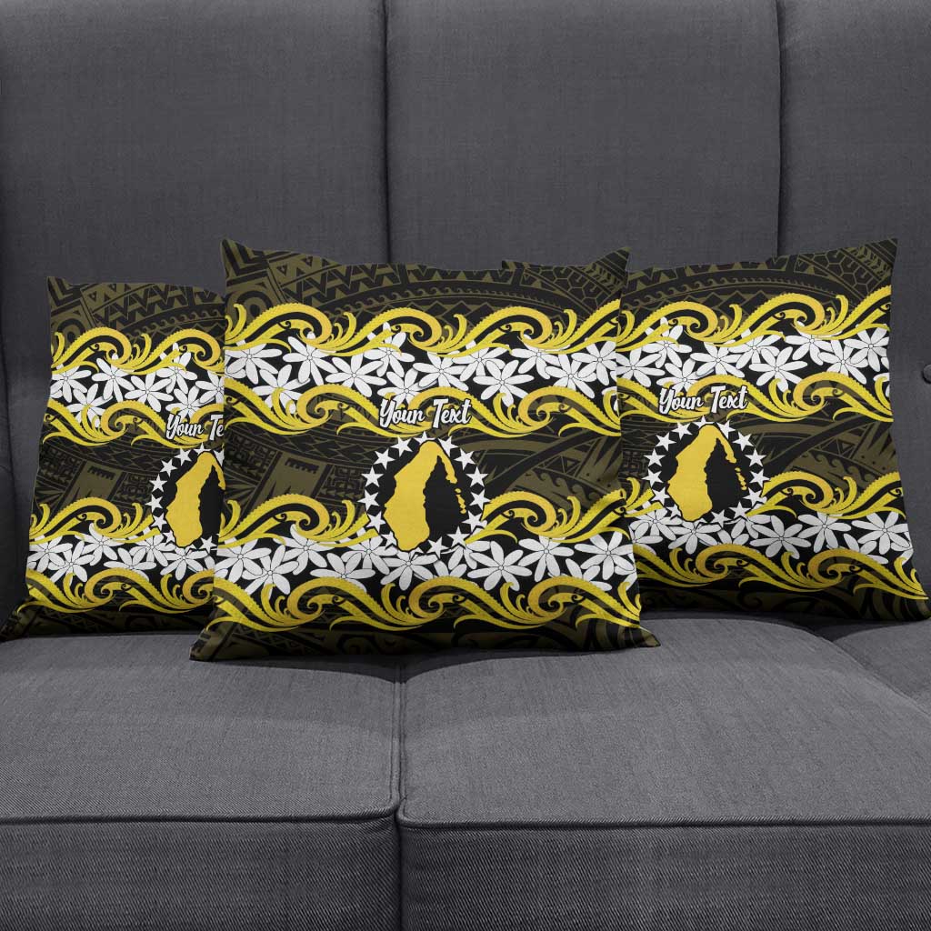 Personalised Cook Islands Aitutaki Pillow Cover Tiare Maori Polynesian Waves Tattoo