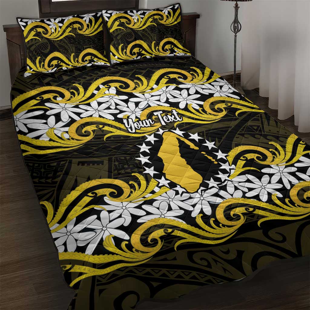 Personalised Cook Islands Aitutaki Quilt Bed Set Tiare Maori Polynesian Waves Tattoo