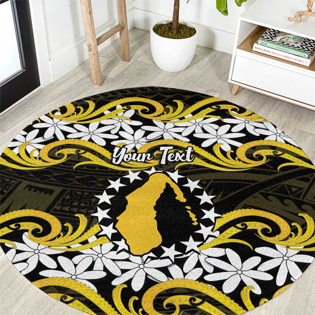 Personalised Cook Islands Aitutaki Round Carpet Tiare Maori Polynesian Waves Tattoo