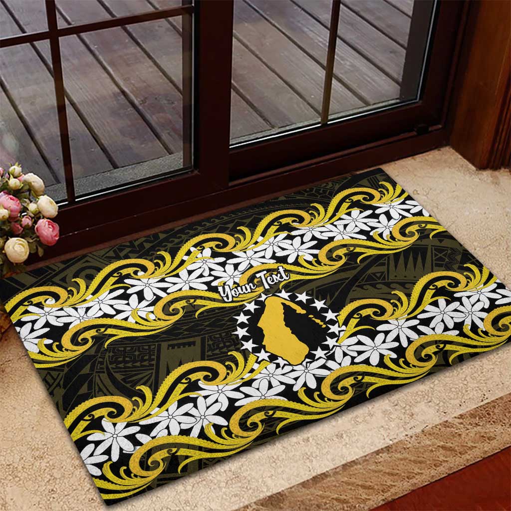 Personalised Cook Islands Aitutaki Rubber Doormat Tiare Maori Polynesian Waves Tattoo