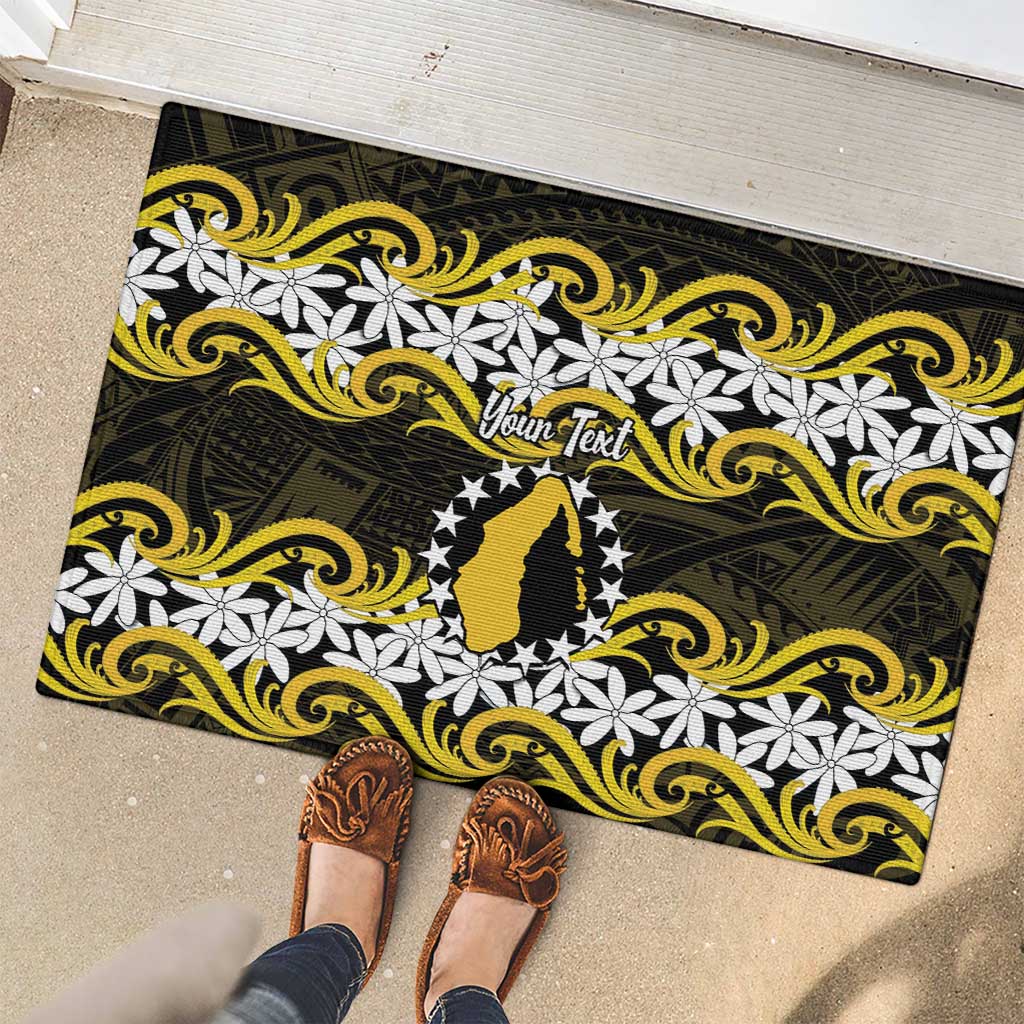 Personalised Cook Islands Aitutaki Rubber Doormat Tiare Maori Polynesian Waves Tattoo