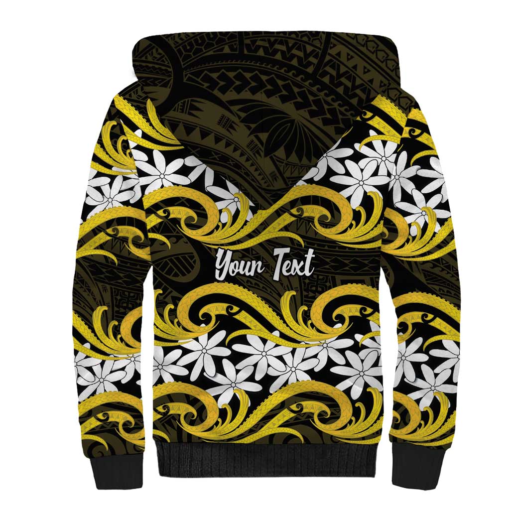 Personalised Cook Islands Aitutaki Sherpa Hoodie Tiare Maori Polynesian Waves Tattoo