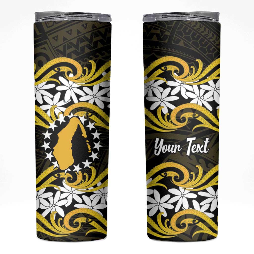 Personalised Cook Islands Aitutaki Skinny Tumbler Tiare Maori Polynesian Waves Tattoo LT14 Yellow - Polynesian Pride