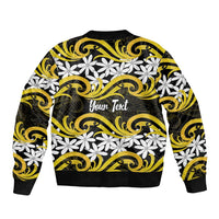 Personalised Cook Islands Aitutaki Sleeve Zip Bomber Jacket Tiare Maori Polynesian Waves Tattoo