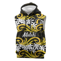 Personalised Cook Islands Aitutaki Sleeveless Hoodie Tiare Maori Polynesian Waves Tattoo