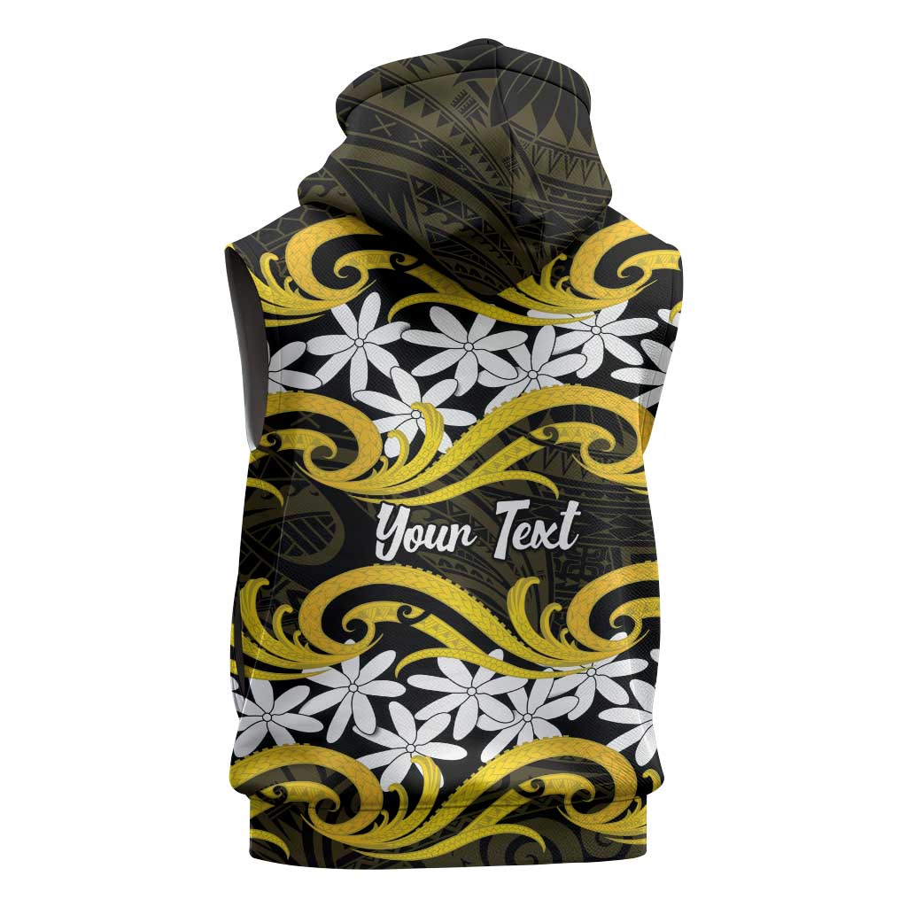 Personalised Cook Islands Aitutaki Sleeveless Hoodie Tiare Maori Polynesian Waves Tattoo