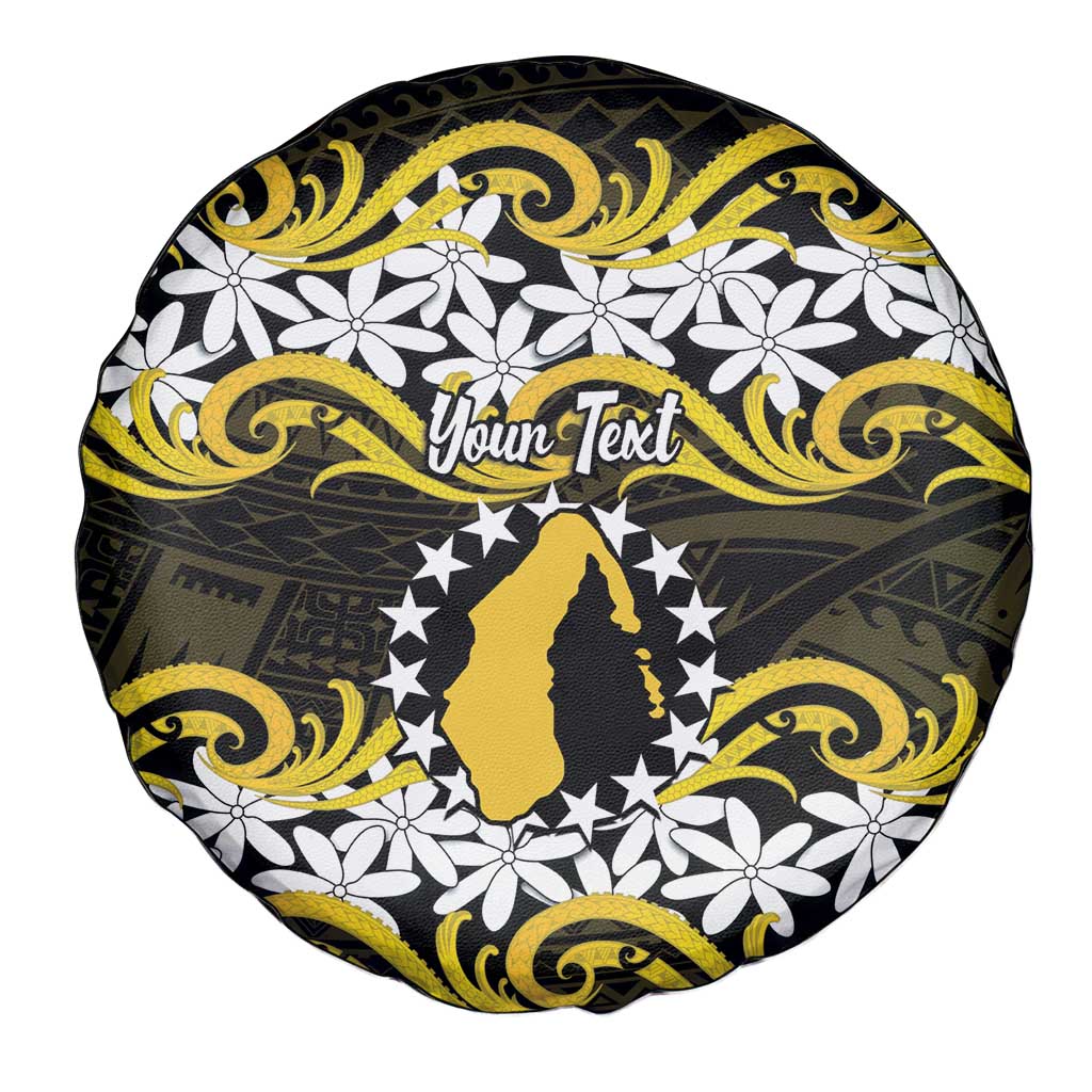 Personalised Cook Islands Aitutaki Spare Tire Cover Tiare Maori Polynesian Waves Tattoo