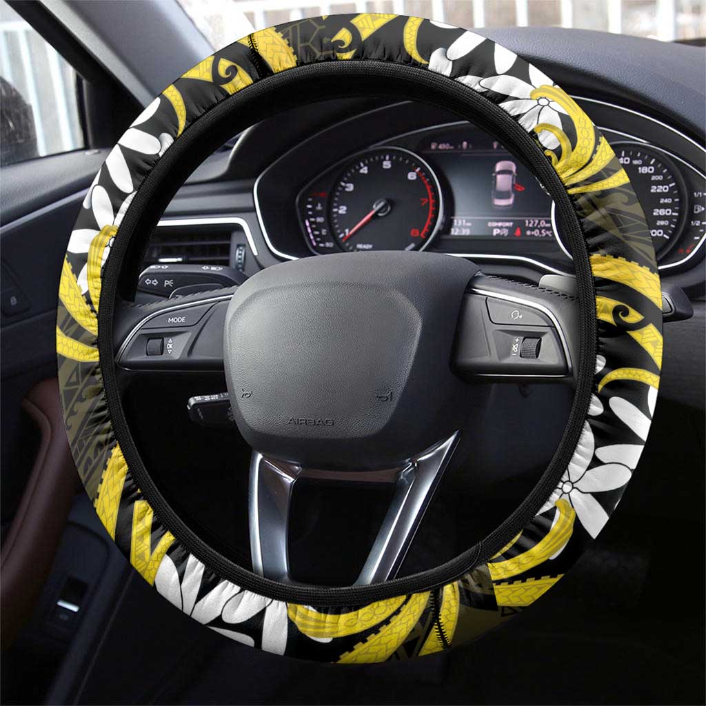 Cook Islands Aitutaki Steering Wheel Cover Tiare Maori Polynesian Waves Tattoo