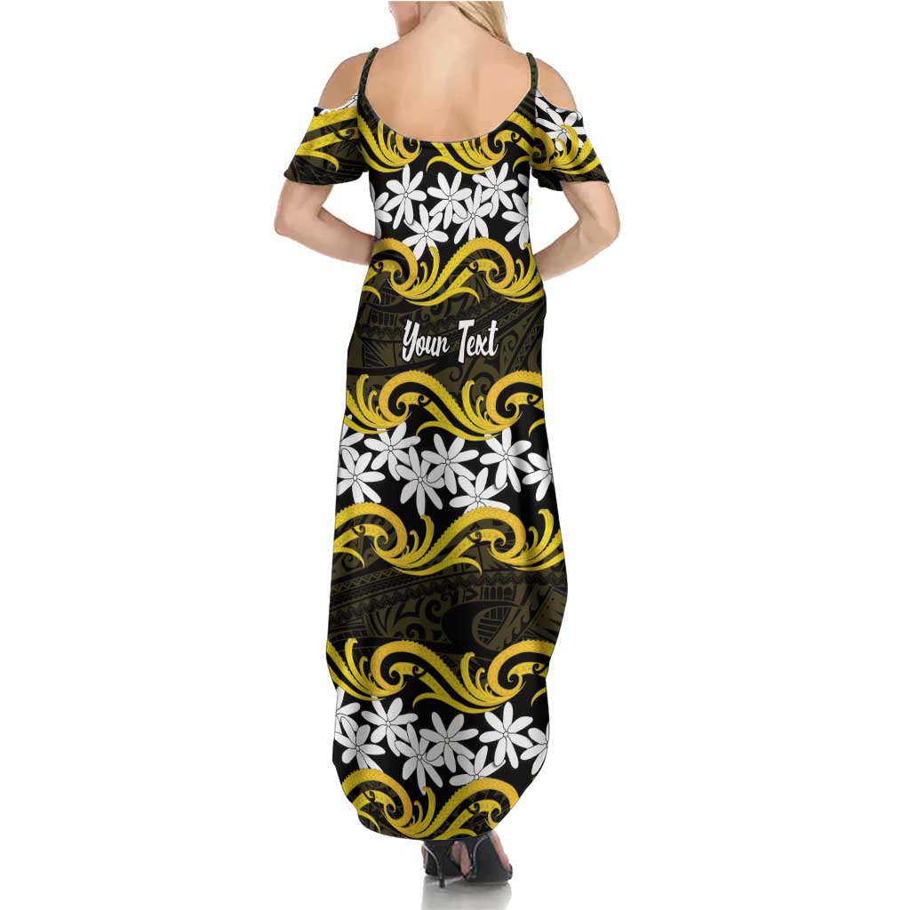 Personalised Cook Islands Aitutaki Summer Maxi Dress Tiare Maori Polynesian Waves Tattoo