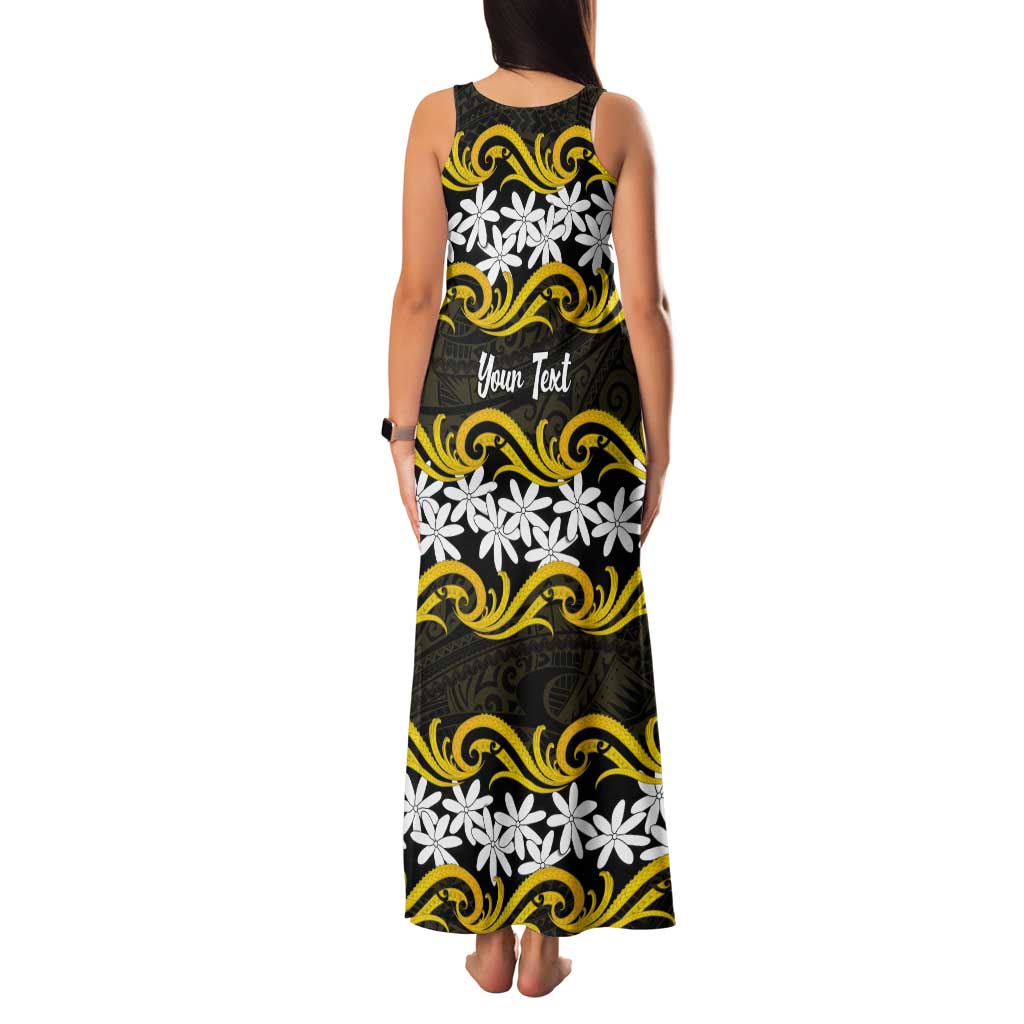 Personalised Cook Islands Aitutaki Tank Maxi Dress Tiare Maori Polynesian Waves Tattoo