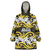 Personalised Cook Islands Aitutaki Wearable Blanket Hoodie Tiare Maori Polynesian Waves Tattoo LT14 One Size Yellow - Polynesian Pride