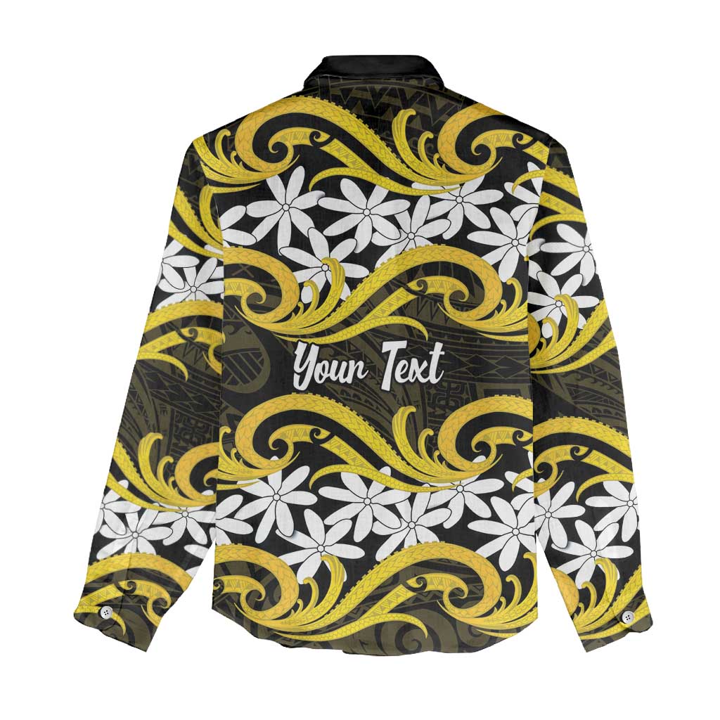 Personalised Cook Islands Aitutaki Women Casual Shirt Tiare Maori Polynesian Waves Tattoo LT14 - Polynesian Pride