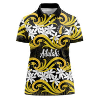 Personalised Cook Islands Aitutaki Women Polo Shirt Tiare Maori Polynesian Waves Tattoo LT14 Female Yellow - Polynesian Pride