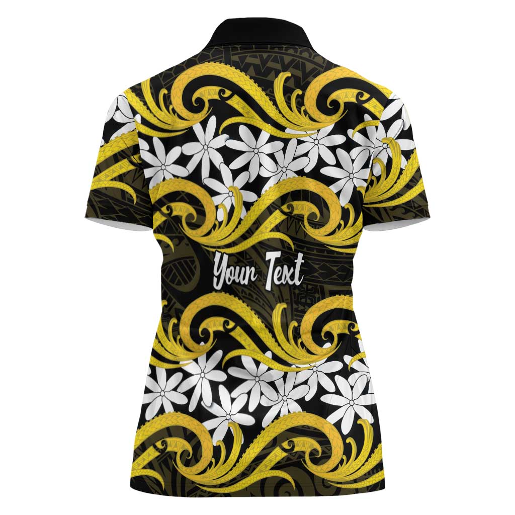 Personalised Cook Islands Aitutaki Women Polo Shirt Tiare Maori Polynesian Waves Tattoo LT14 - Polynesian Pride