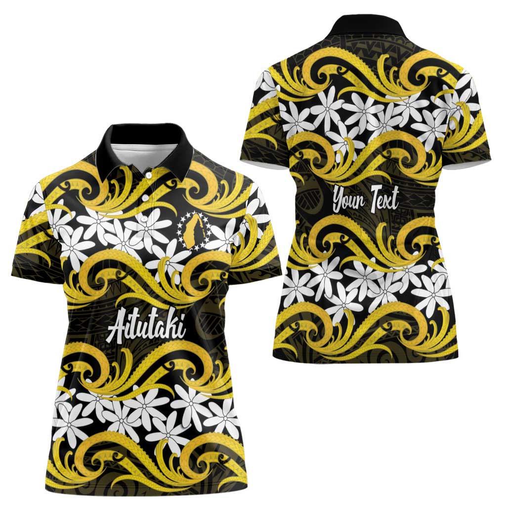 Personalised Cook Islands Aitutaki Women Polo Shirt Tiare Maori Polynesian Waves Tattoo LT14 - Polynesian Pride