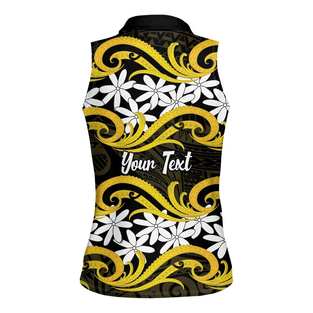 Personalised Cook Islands Aitutaki Women Sleeveless Polo Shirt Tiare Maori Polynesian Waves Tattoo LT14 - Polynesian Pride