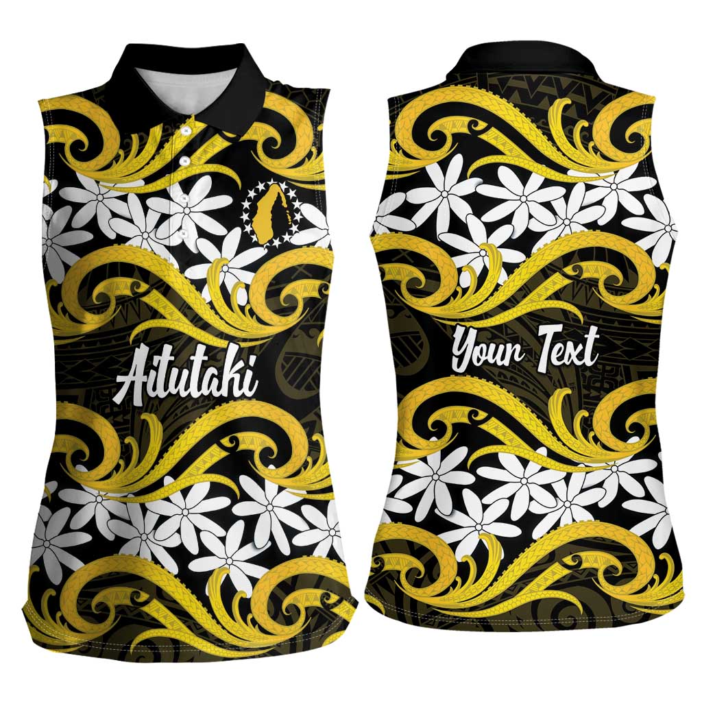 Personalised Cook Islands Aitutaki Women Sleeveless Polo Shirt Tiare Maori Polynesian Waves Tattoo LT14 - Polynesian Pride