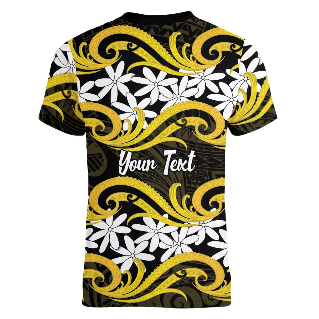 Personalised Cook Islands Aitutaki Women V-Neck T-Shirt Tiare Maori Polynesian Waves Tattoo LT14 - Polynesian Pride
