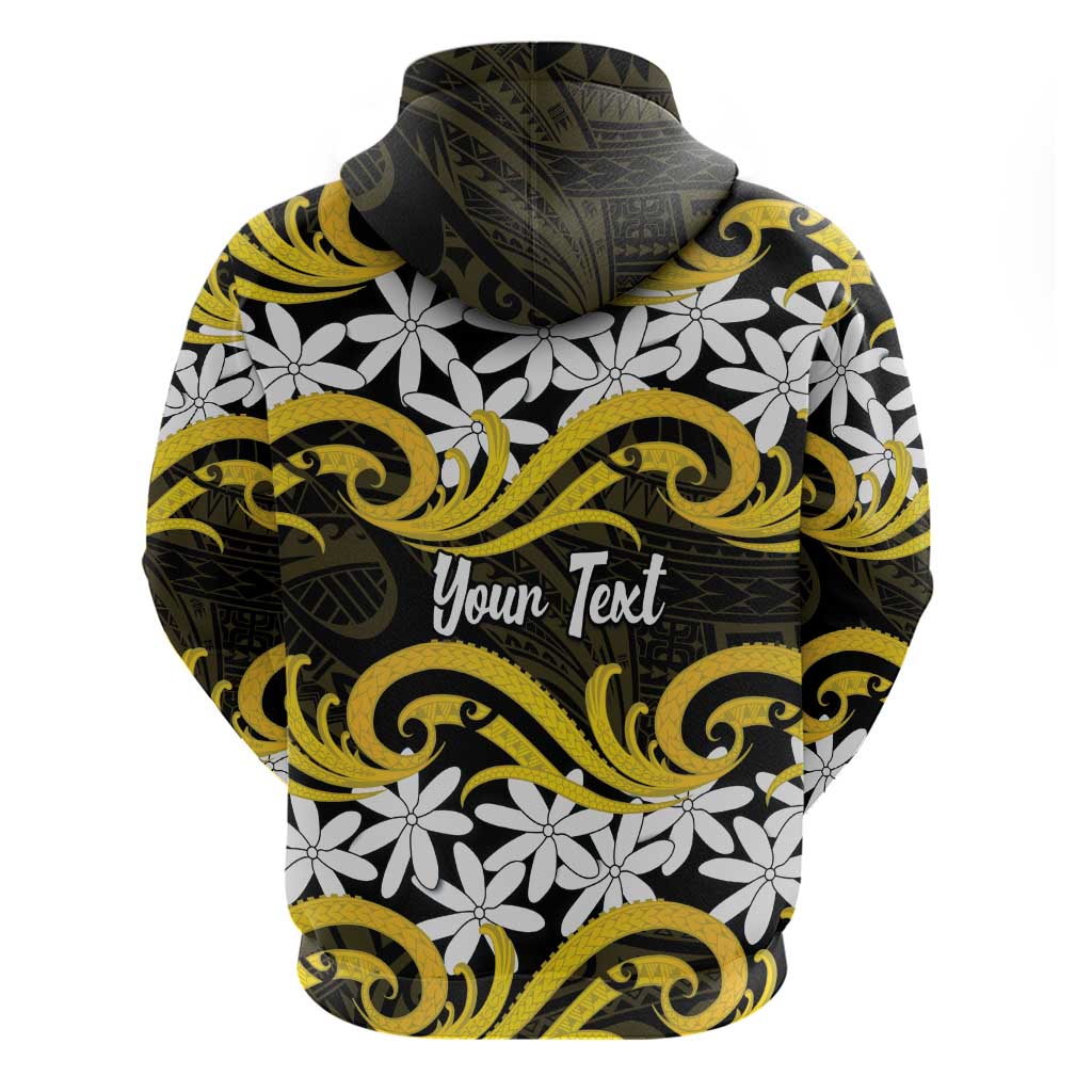 Personalised Cook Islands Aitutaki Zip Hoodie Tiare Maori Polynesian Waves Tattoo