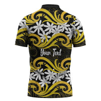 Personalised Cook Islands Aitutaki Zipper Polo Shirt Tiare Maori Polynesian Waves Tattoo