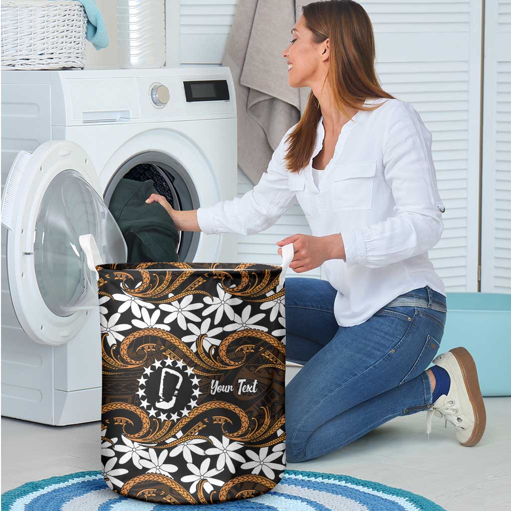 Personalised Cook Islands Rakahanga Laundry Basket Tiare Maori Polynesian Waves Tattoo