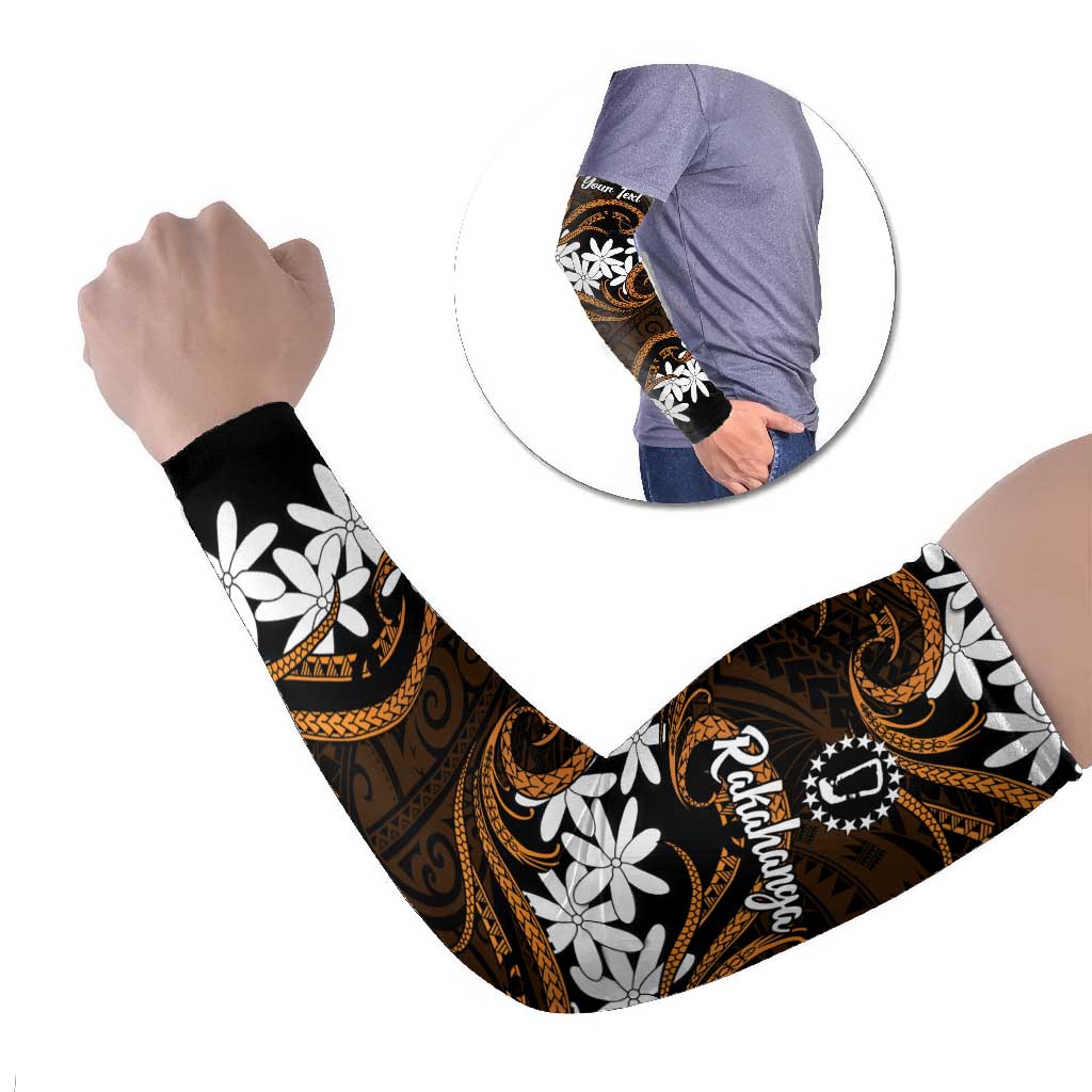 Personalised Cook Islands Rakahanga Arm Sleeves Tiare Maori Polynesian Waves Tattoo LT14 Set of 2 Orange - Polynesian Pride