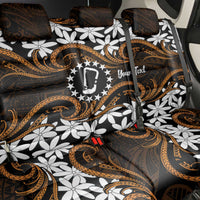 Personalised Cook Islands Rakahanga Back Car Seat Cover Tiare Maori Polynesian Waves Tattoo