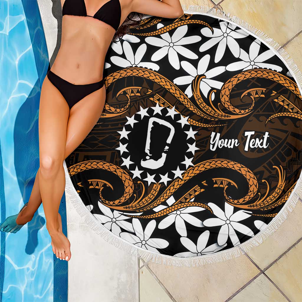 Personalised Cook Islands Rakahanga Beach Blanket Tiare Maori Polynesian Waves Tattoo