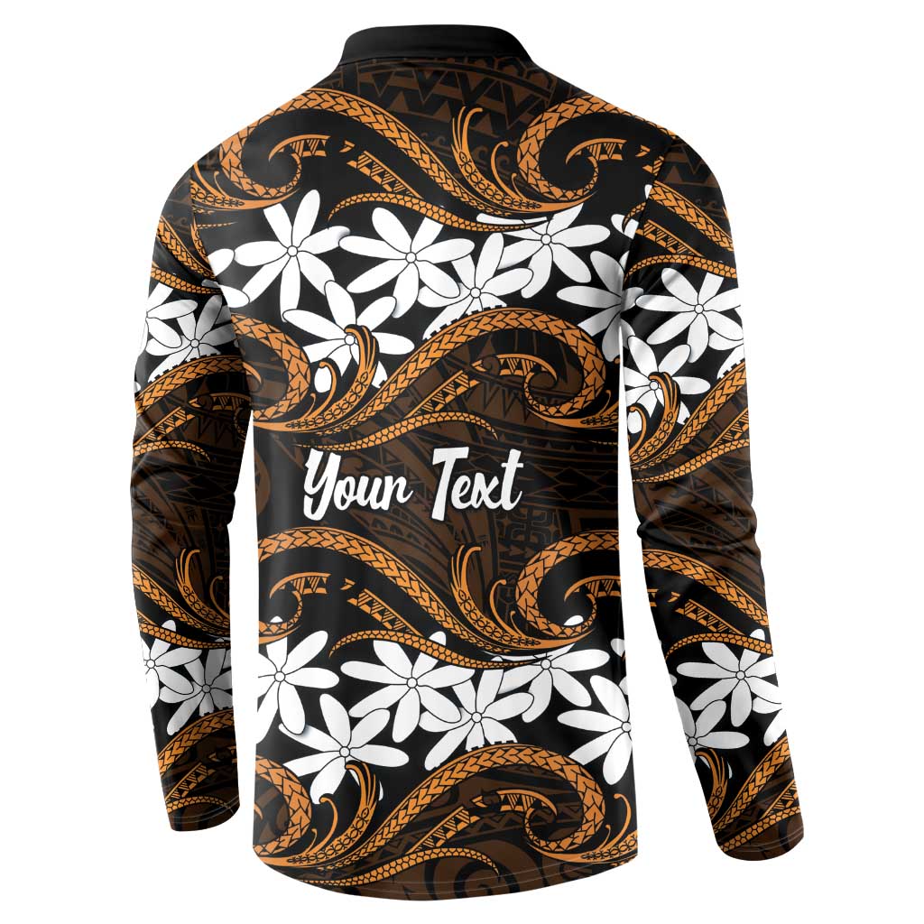 Personalised Cook Islands Rakahanga Button Sweatshirt Tiare Maori Polynesian Waves Tattoo