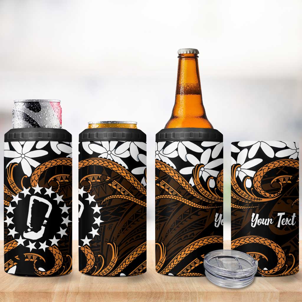 Personalised Cook Islands Rakahanga 4 in 1 Can Cooler Tumbler Tiare Maori Polynesian Waves Tattoo LT14 - Polynesian Pride